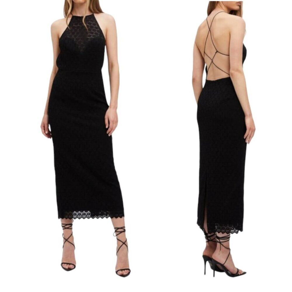 Bardot Chameleon Lace Halter Midi Dress In Black Size Medium NWOT $119 MSRP